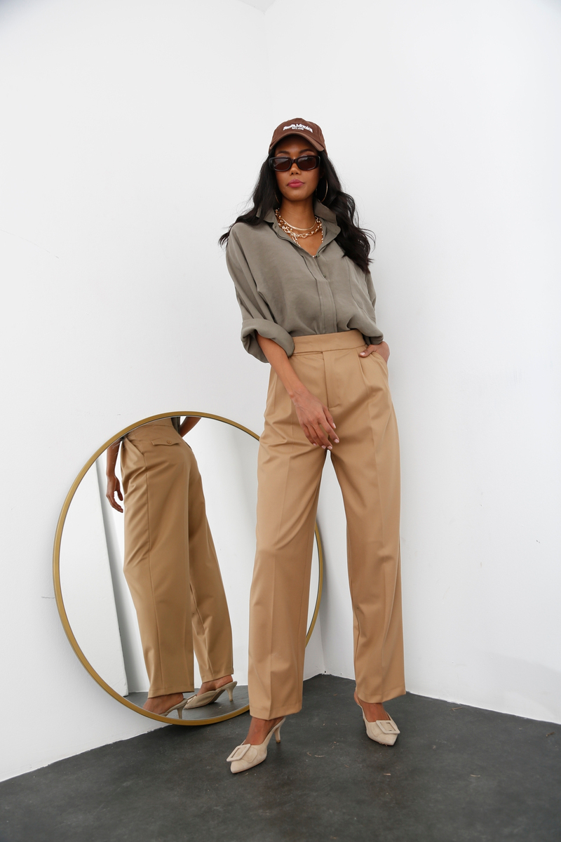 Haki Tek Cep Tencel Gömlek 4036