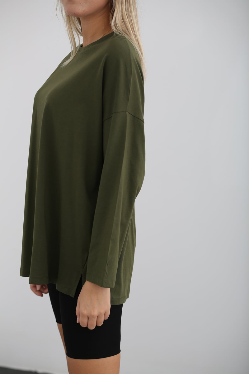 Haki Uzun Kol Basic Tshirt 0106