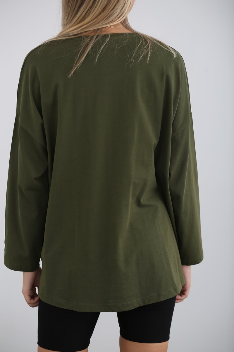 Haki Uzun Kol Basic Tshirt 0106