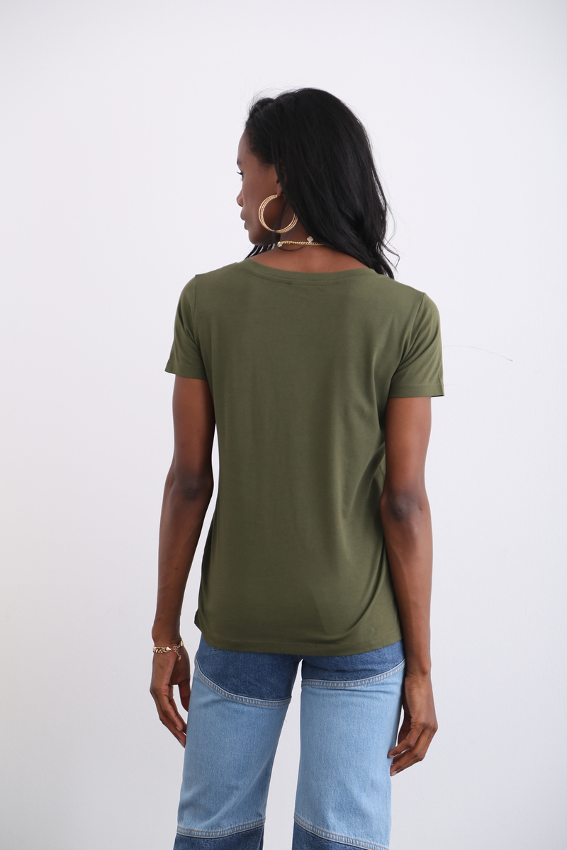 Haki V Yaka Basic Tshirt 1146