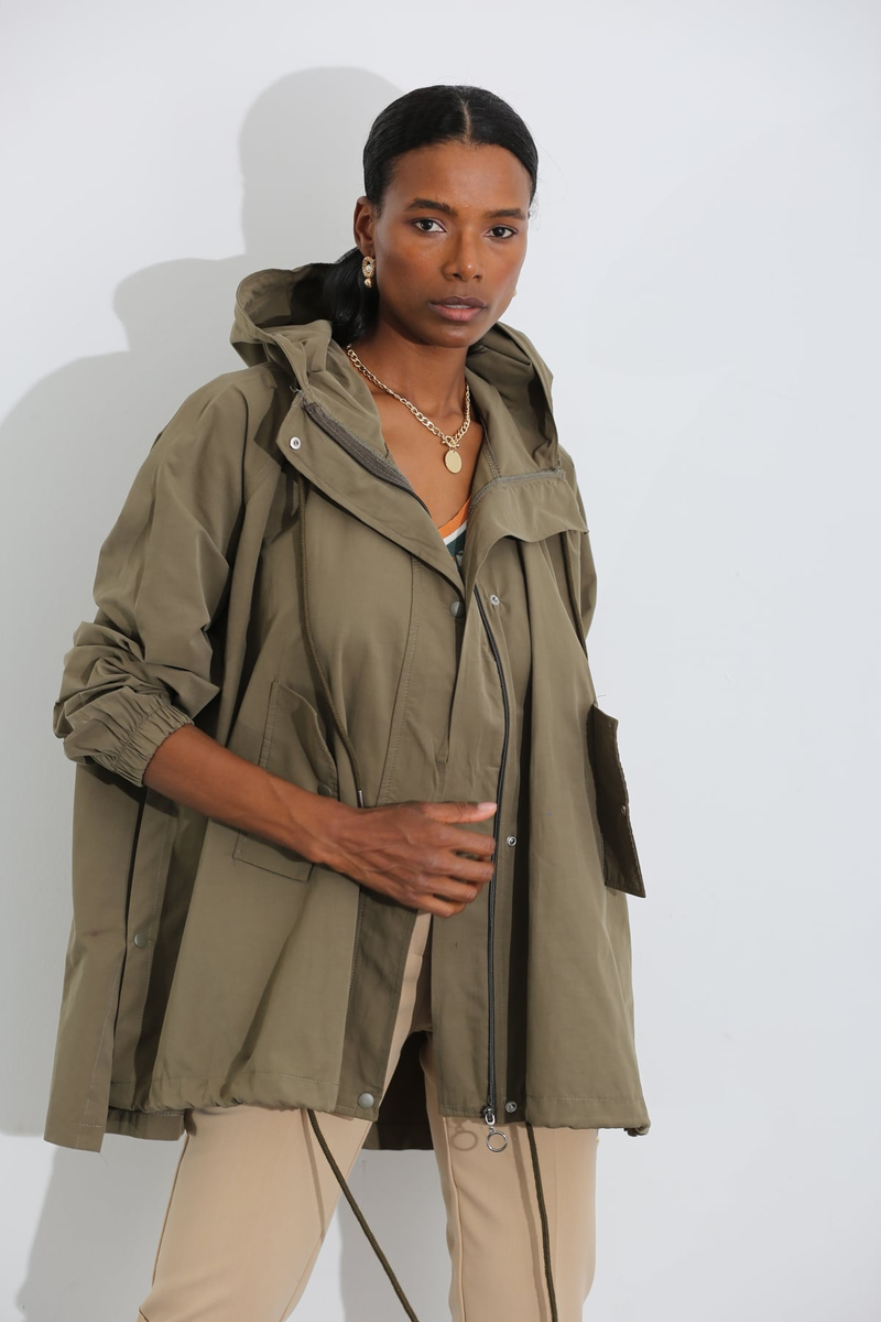 Haki Yanı Çıtçıtlı Trenchcoat 1040