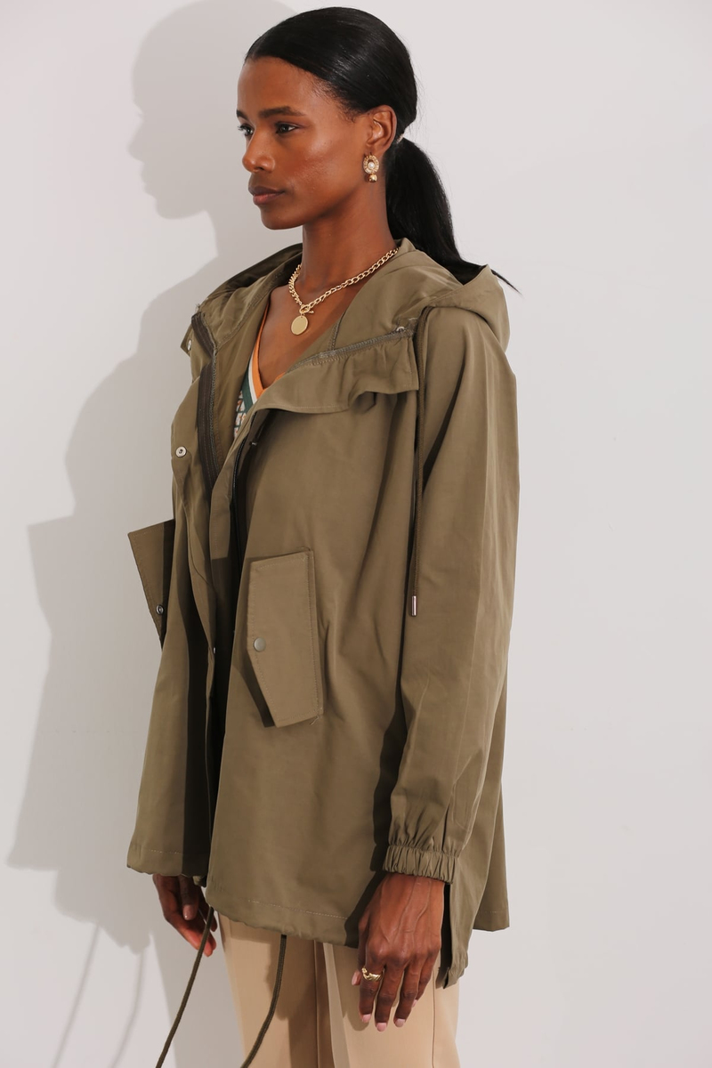 Haki Yanı Çıtçıtlı Trenchcoat 1040