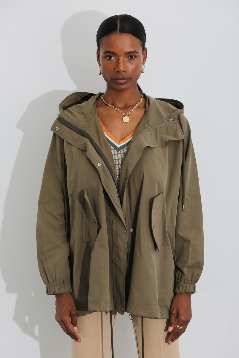 Haki Yanı Çıtçıtlı Trenchcoat 1040