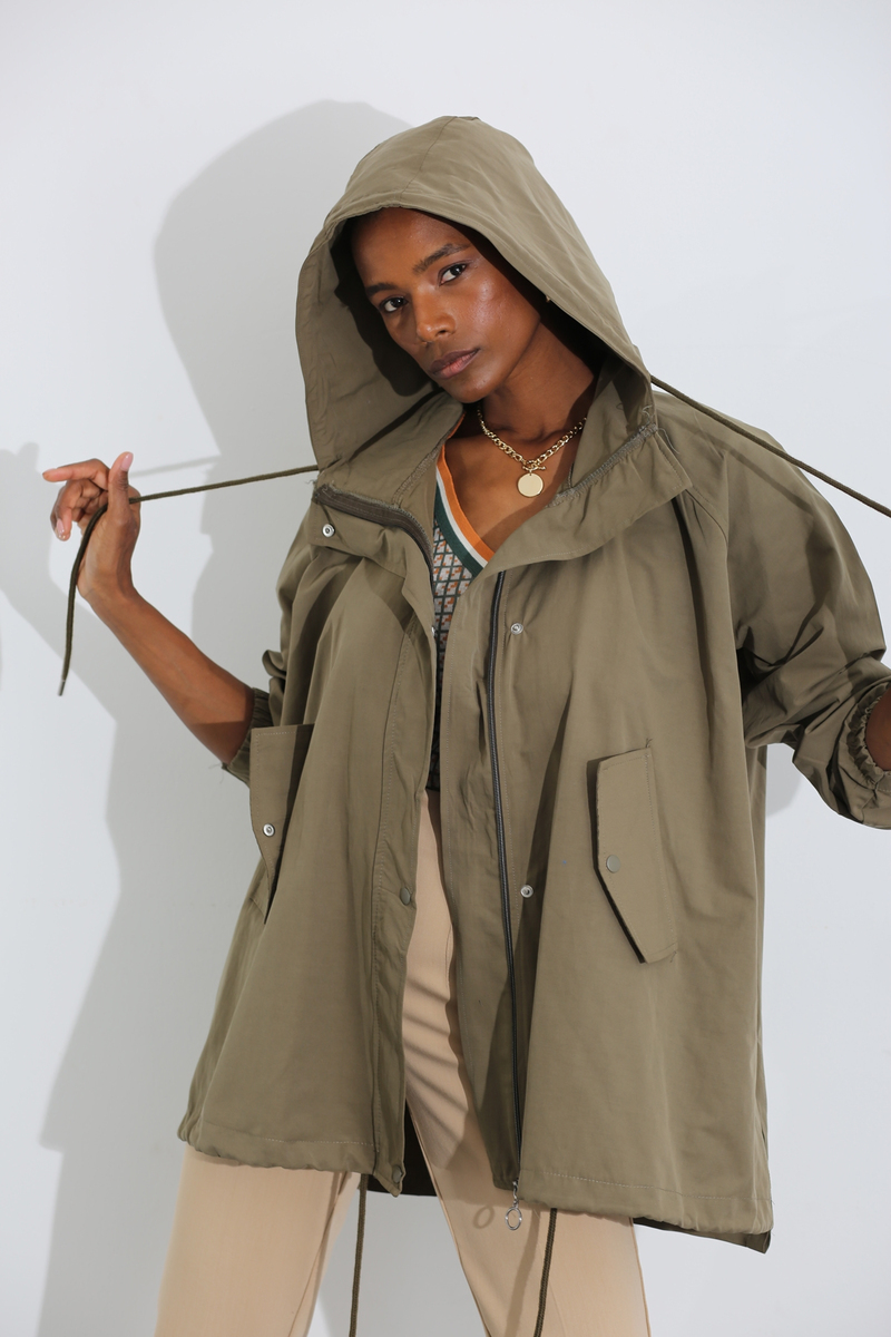 Haki Yanı Çıtçıtlı Trenchcoat 1040