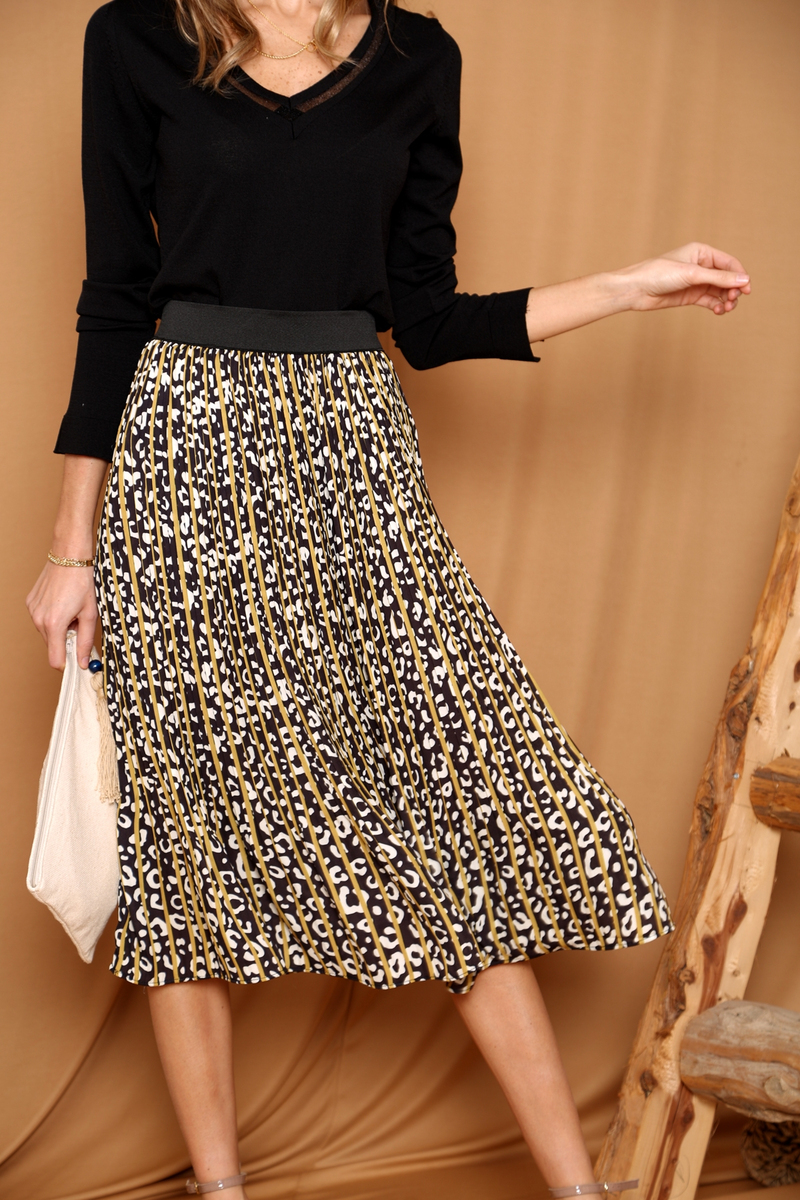 Hardal Piliseli Şifon Etek