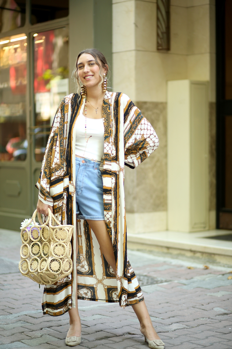 Hardal Zincir Desen Kimono 