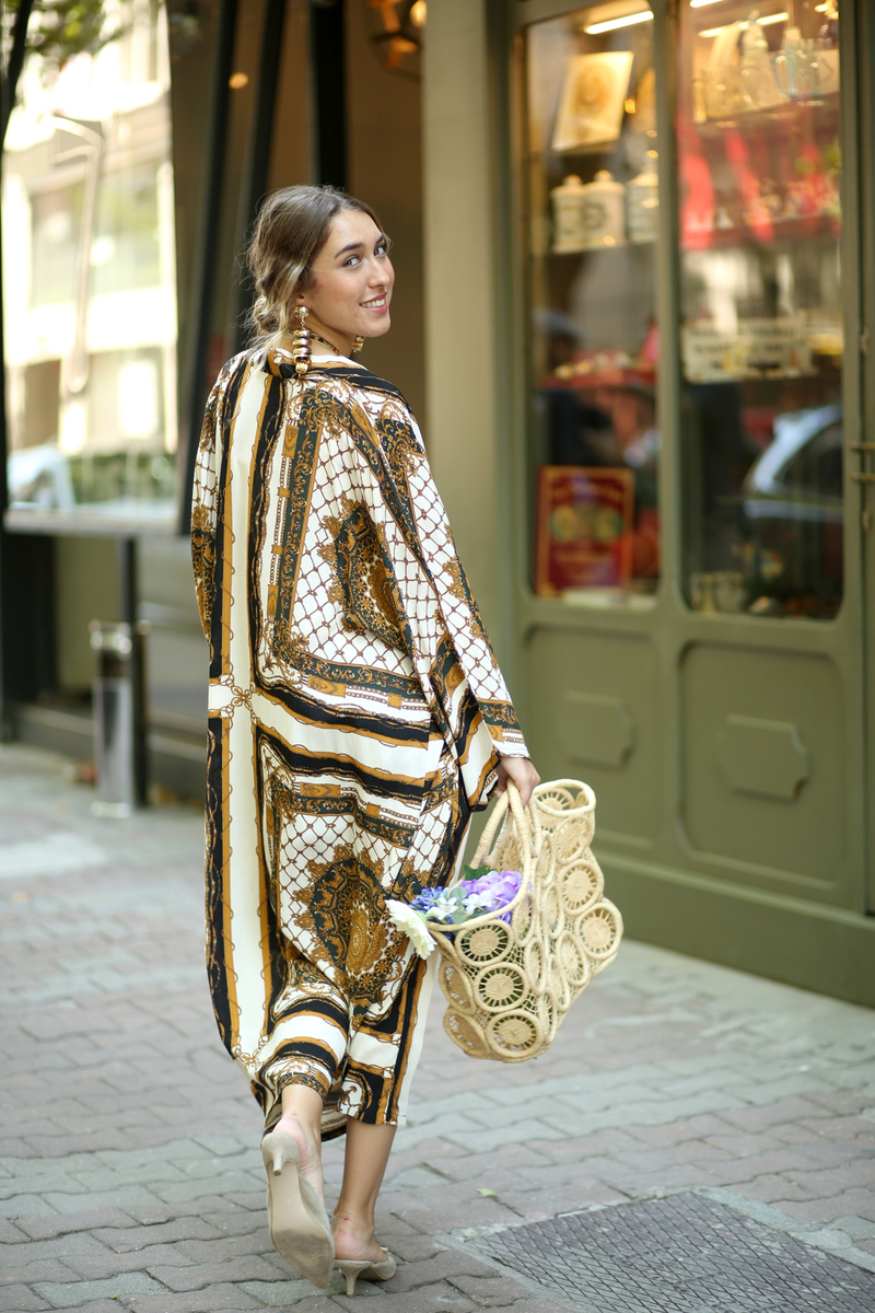 Hardal Zincir Desen Kimono 