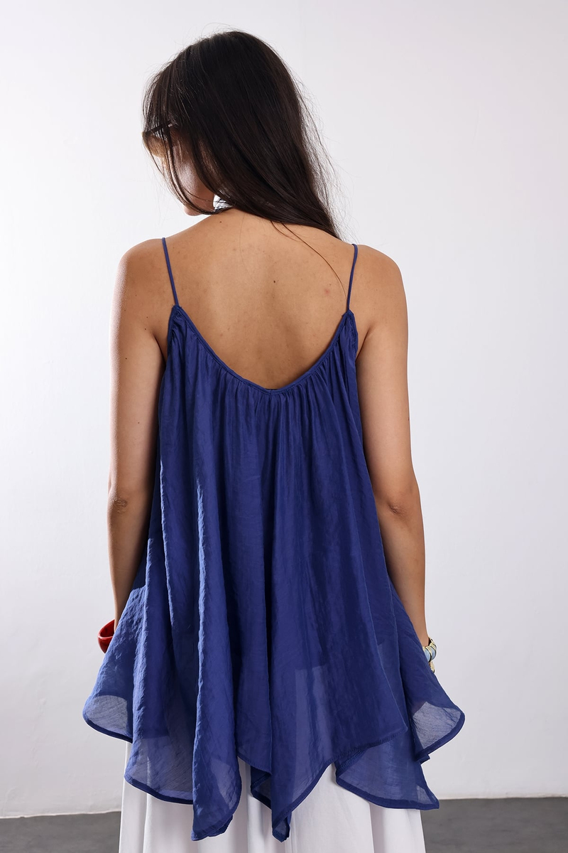 indigo Askılı Pileli Bluz 5090