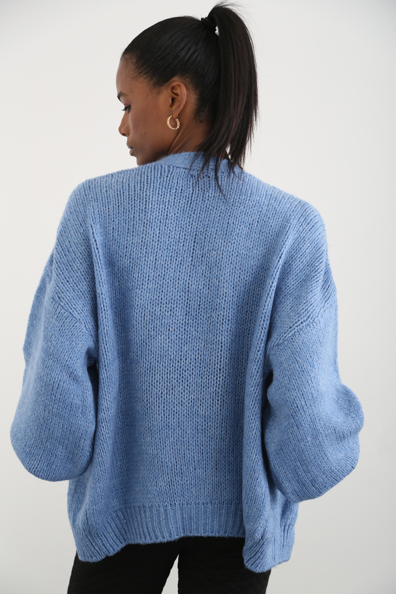indigo Balon Kol Oversize Hırka 