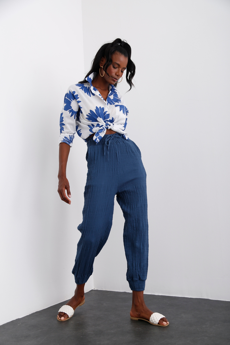 indigo Beli Lastikli Şalvar Pantolon 3716