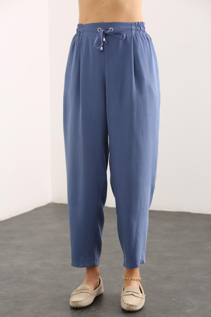 indigo Beli Lastikli Tencel Pantolon 1548