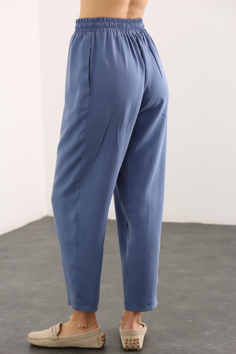 indigo Beli Lastikli Tencel Pantolon 1548