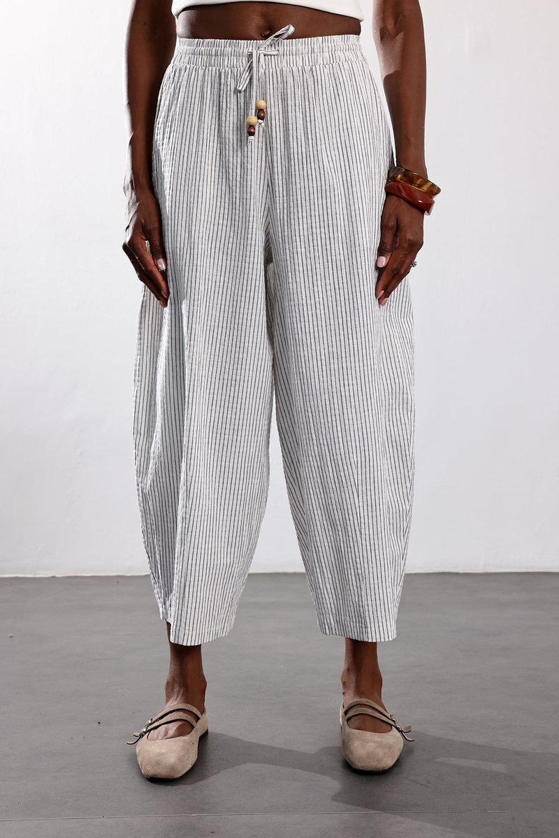 indigo Çizgili Barrel Pantolon 51427