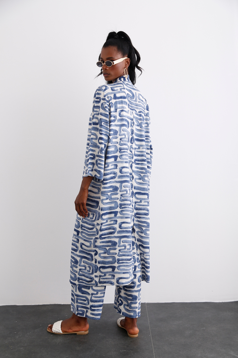 indigo Desenli Kimono Takım 96067