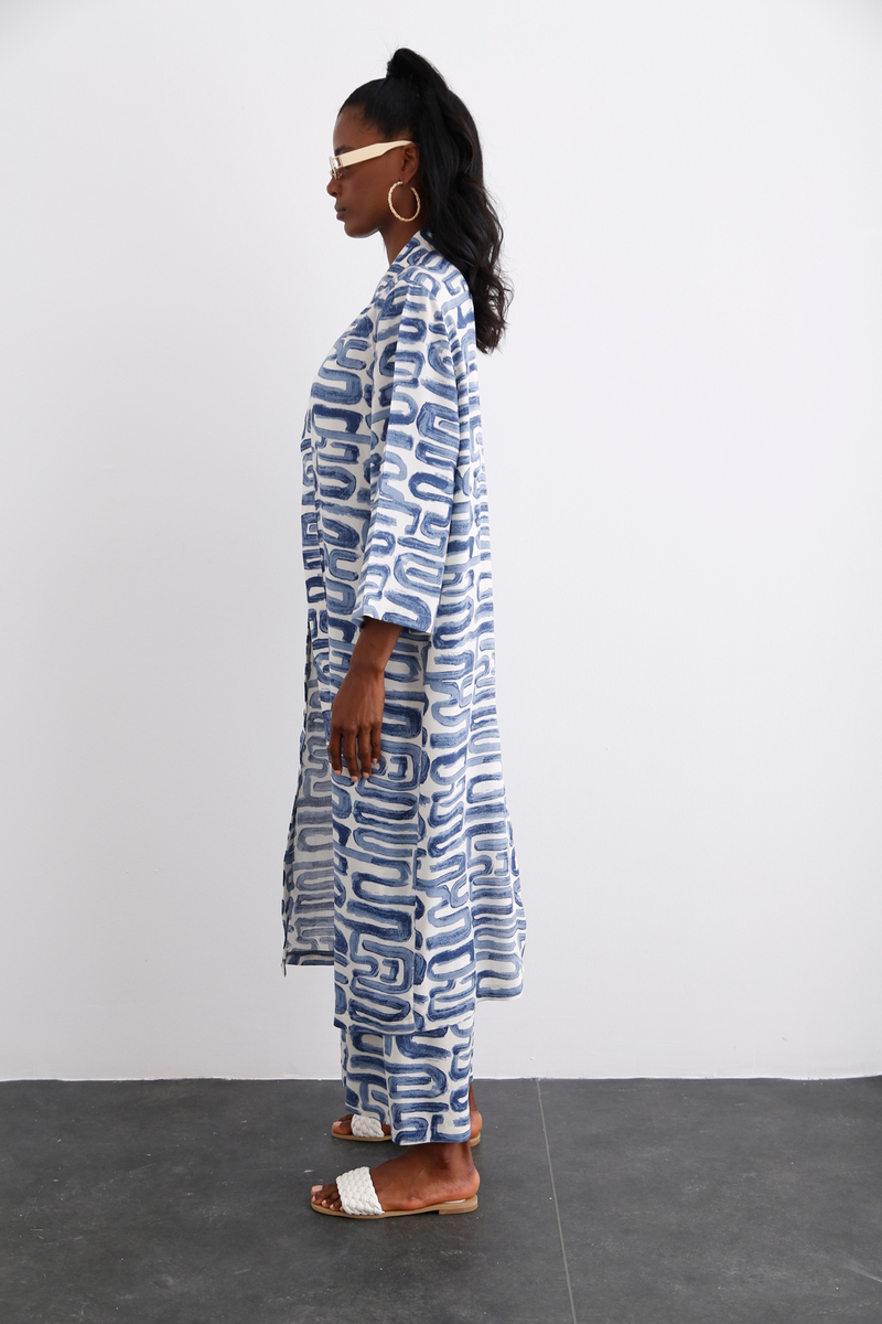 indigo Desenli Kimono Takım 96067