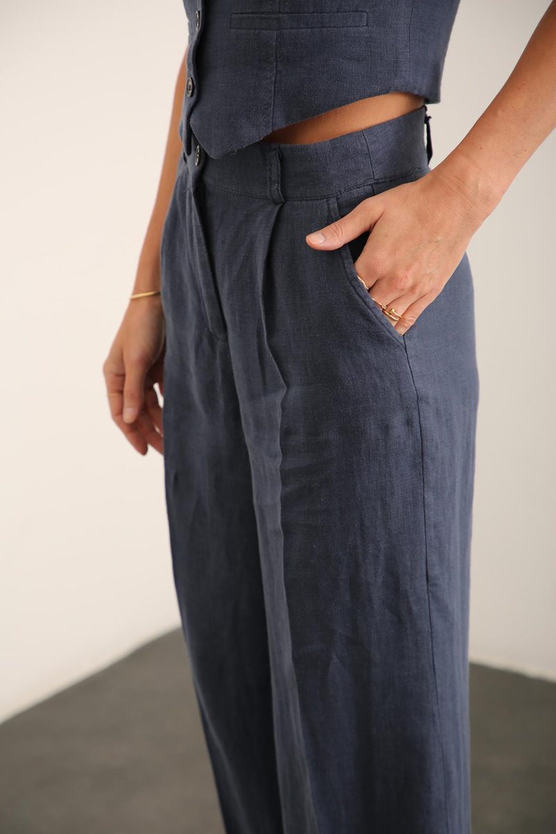 indigo Keten Palazzo Pantolon 1544