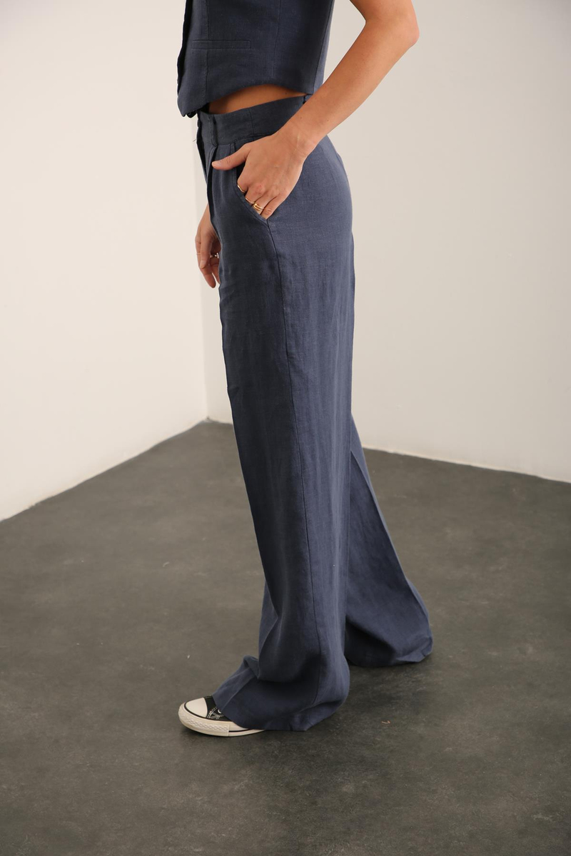 indigo Keten Palazzo Pantolon 1544