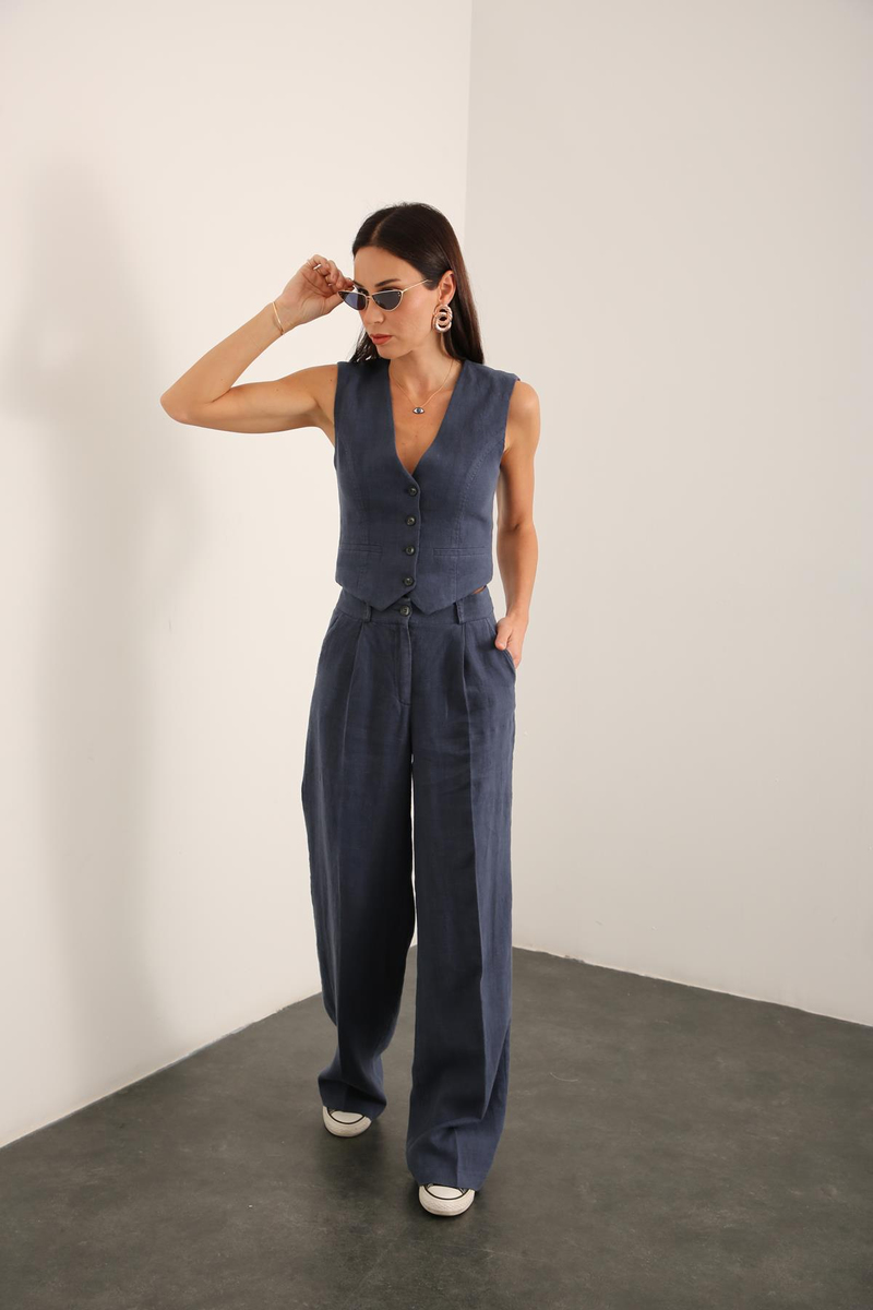 indigo Keten Palazzo Pantolon 1544