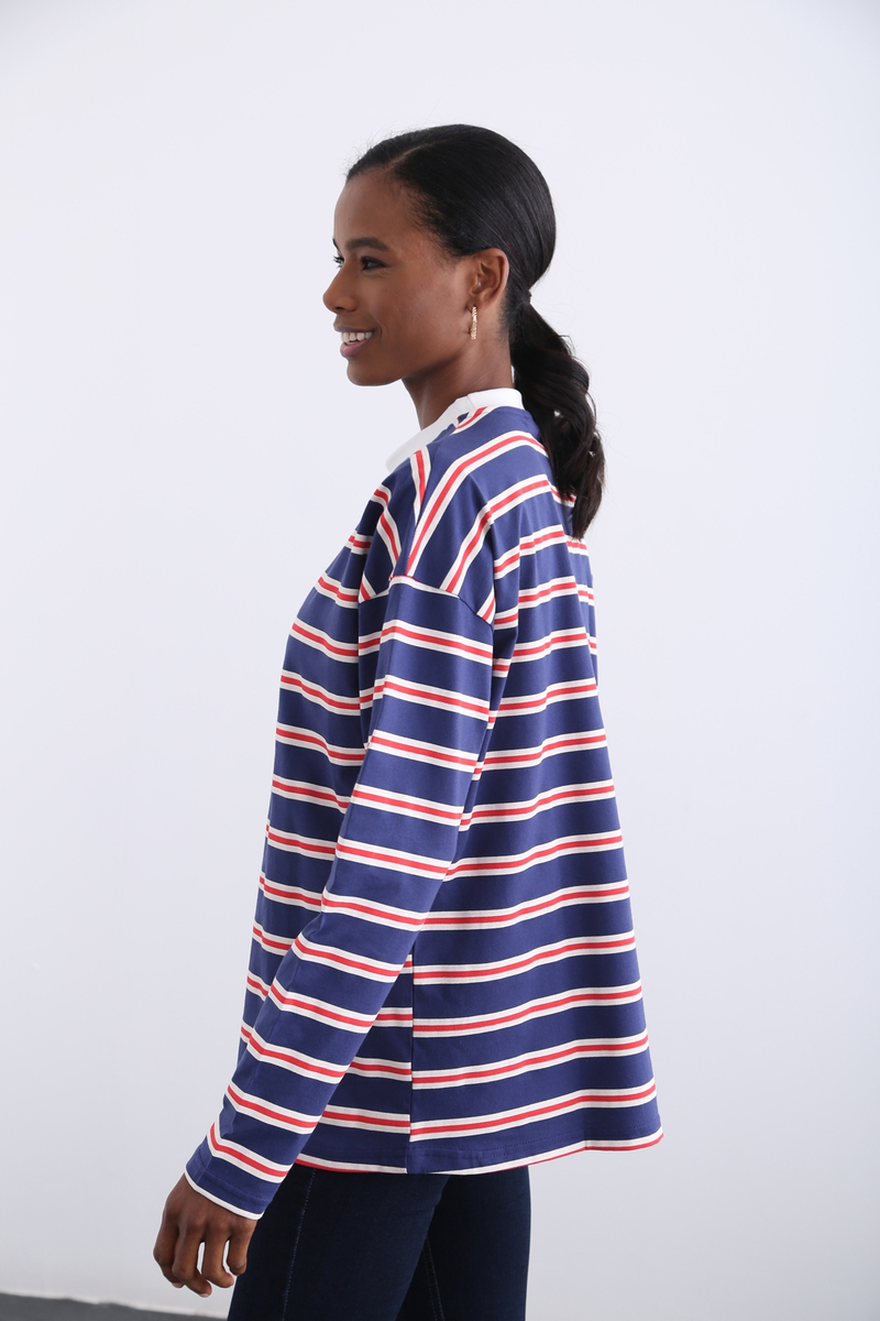 indigo Oversize Çizgili Tshirt 