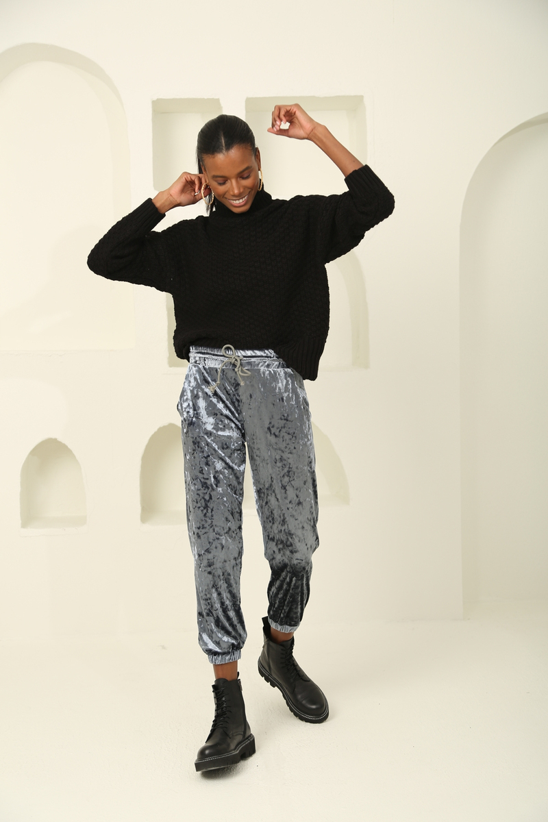indigo Parlak Kadife Jogger Eşofman 2148