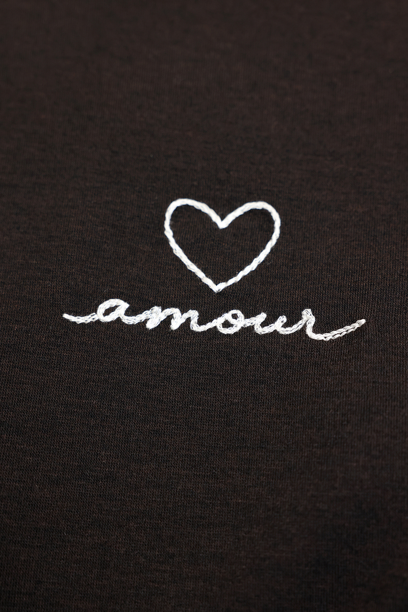 Kahverengi Amour Yazı Nakışlı Vatkalı Bluz 18075