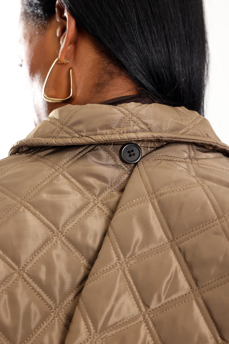 Kahverengi Atkı Detaylı Kapitone Mont 0762