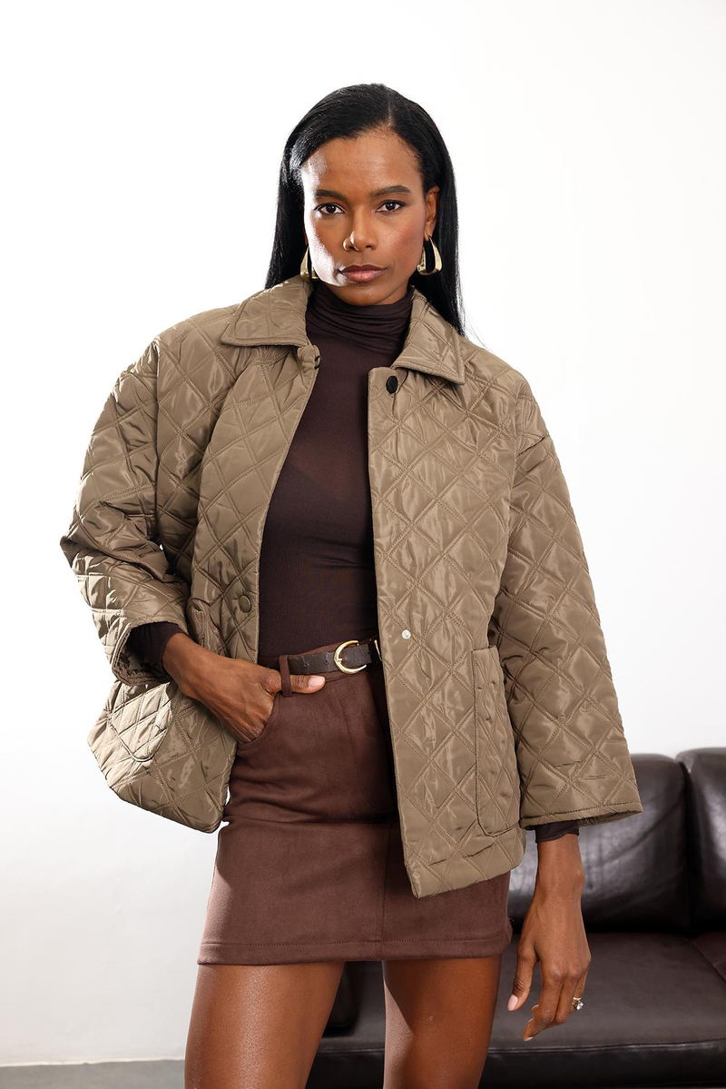 Kahverengi Atkı Detaylı Kapitone Mont 0762