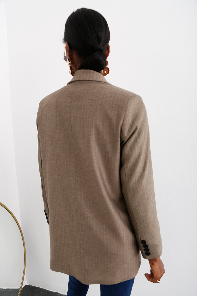 Kahverengi Balıksırtı Desen Blazer Ceket 5623
