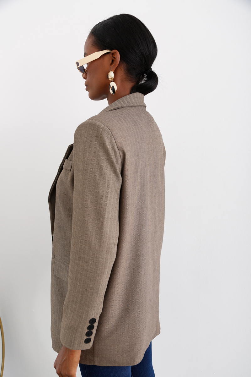 Kahverengi Balıksırtı Desen Blazer Ceket 5623