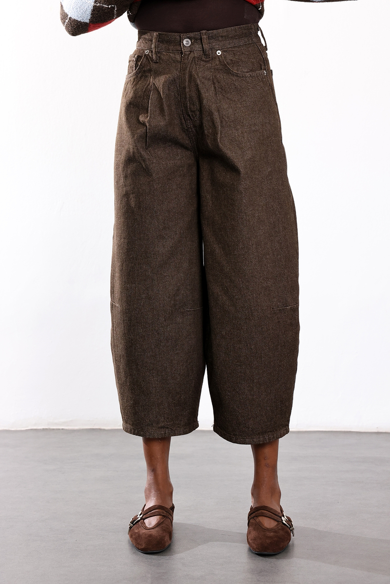 Kahverengi Barrel Jean 0107