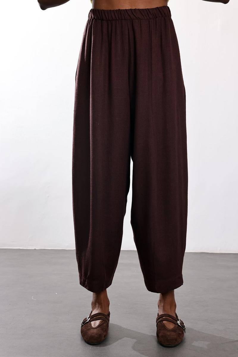 Kahverengi Barrel Kesim Pantolon 00198