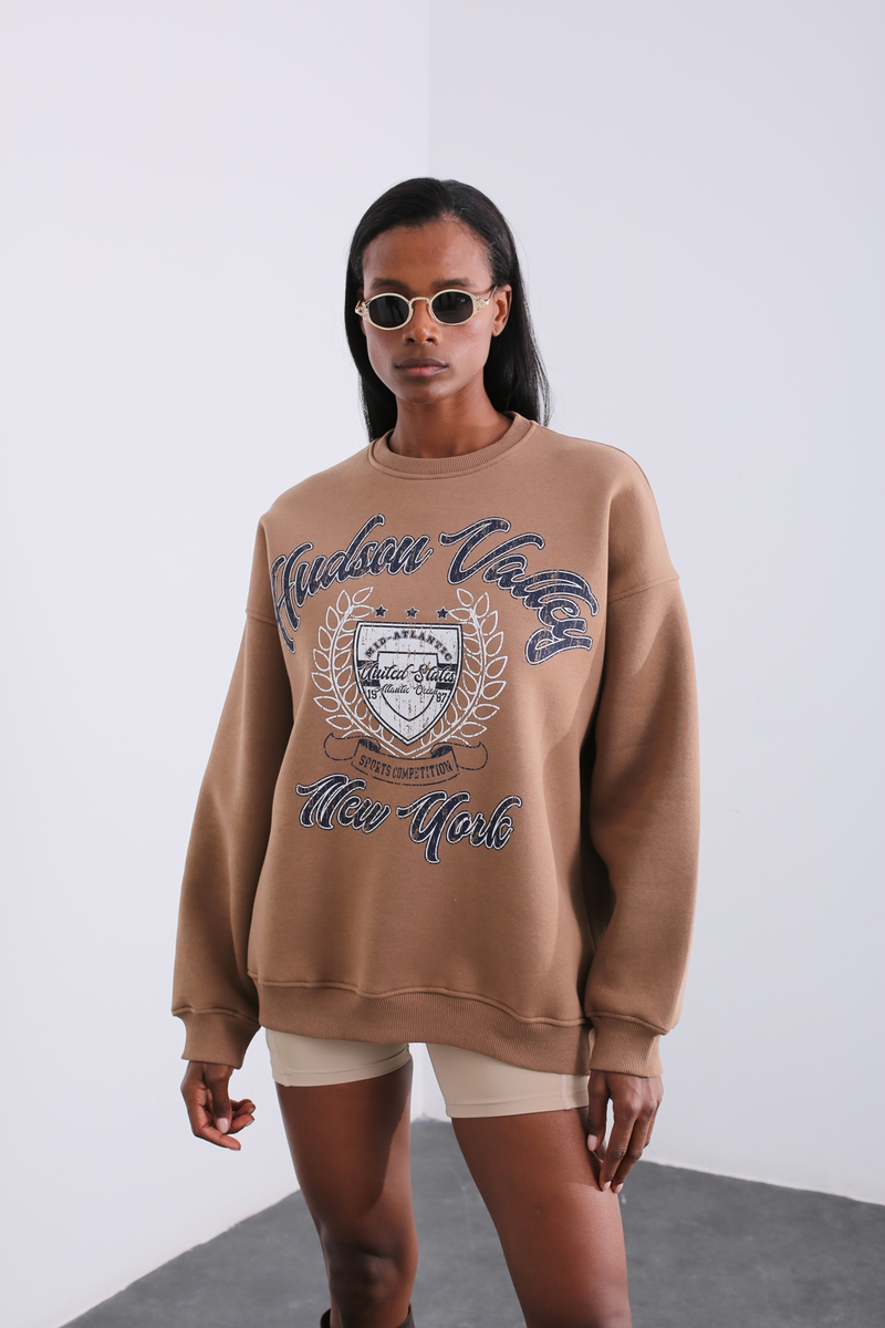 Kahverengi Baskılı Sweatshirt 15