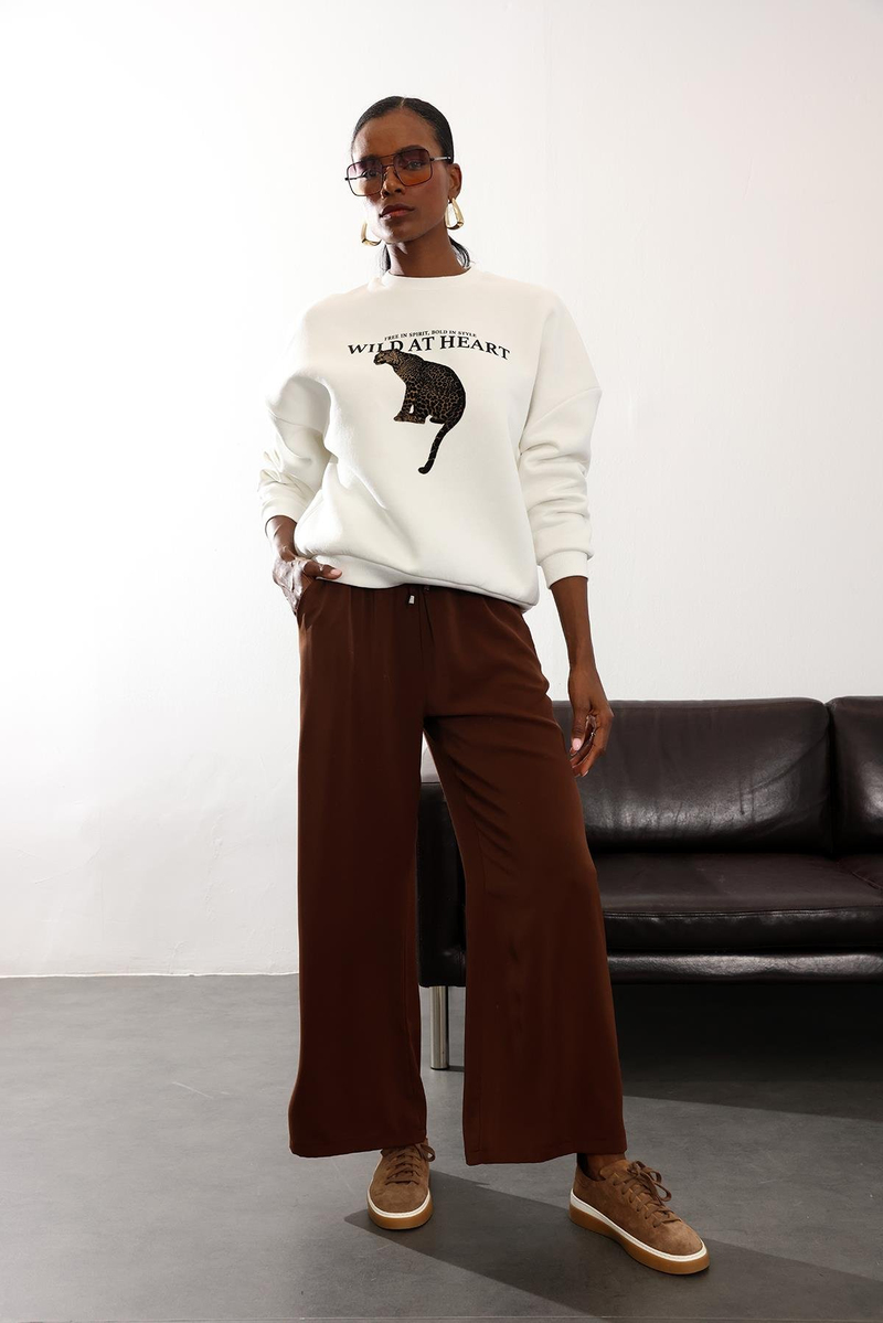 Kahverengi Beli Lastikli Kırışmaz Rahat Pantolon 70858