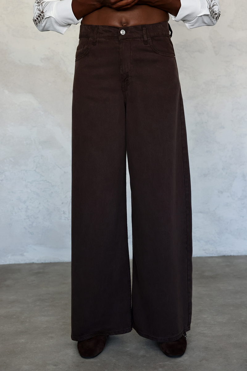 Kahverengi Beli Lastikli Tensel Jean 01073