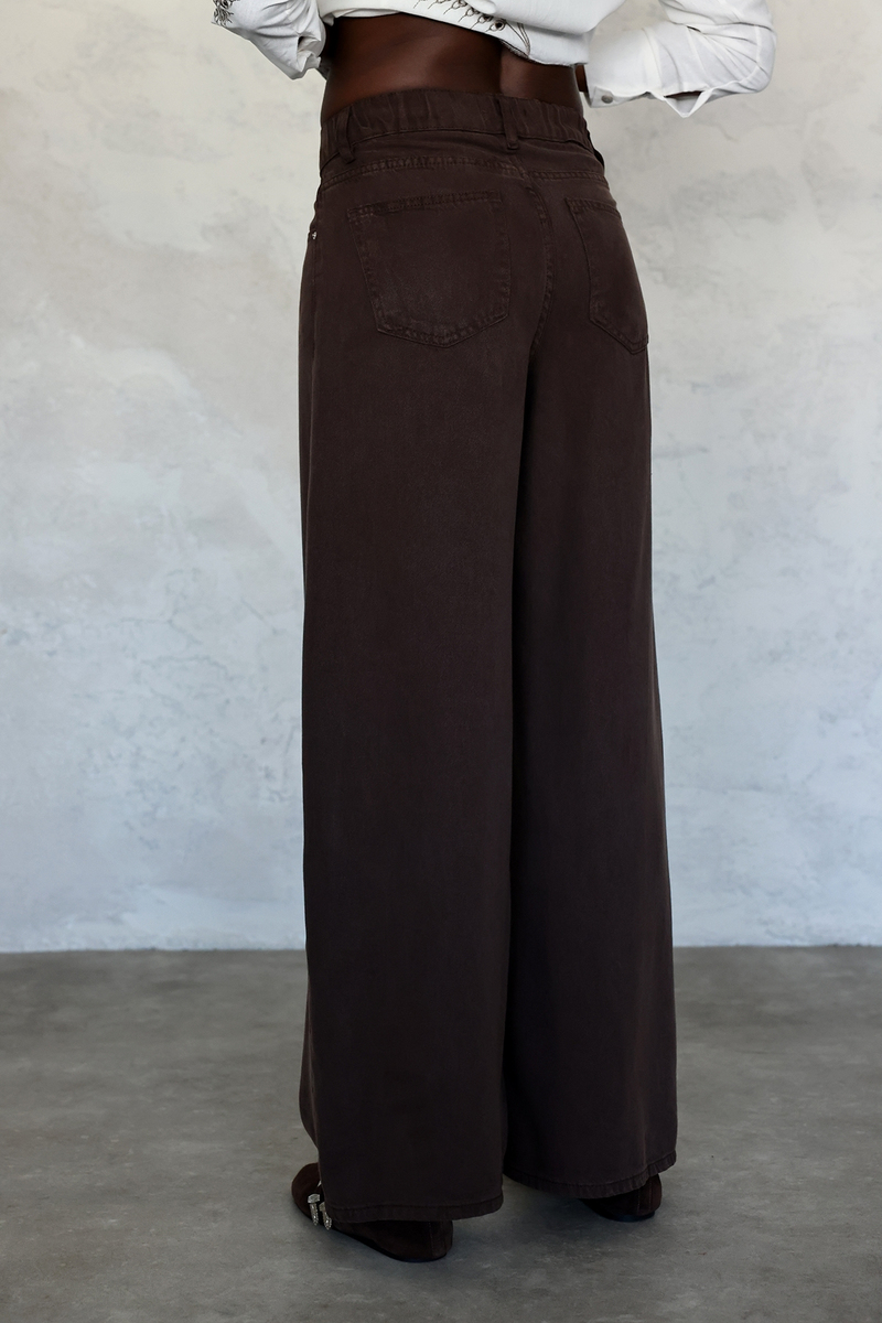 Kahverengi Beli Lastikli Tensel Jean 01073