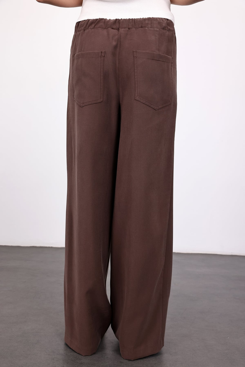 Kahverengi Beli Lastikli Tensel Pantolon 9027