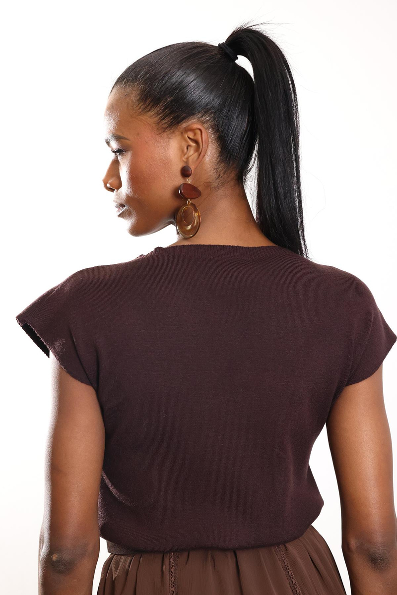 Kahverengi Bisiklet Yaka Kolsuz Triko 4821