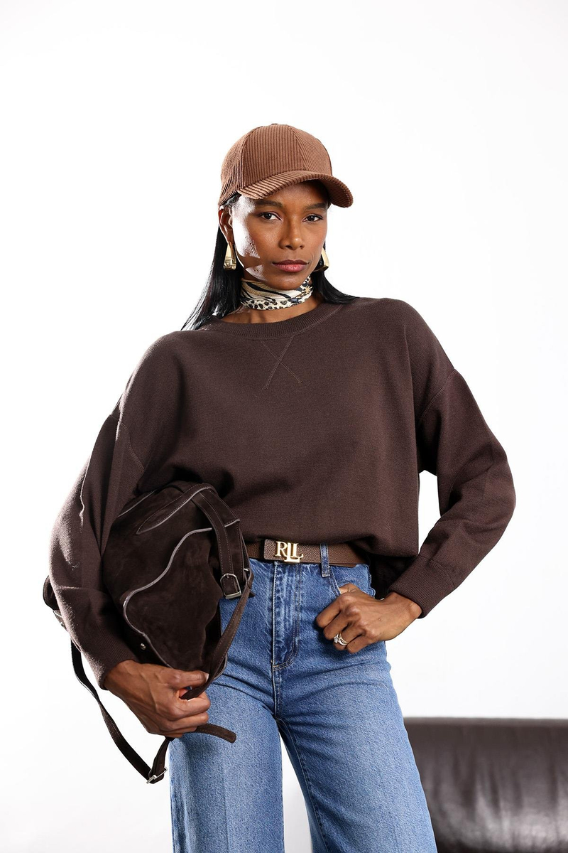 Kahverengi Bisiklet Yaka Triko Kazak 140401