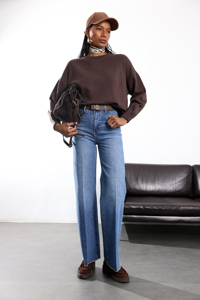 Kahverengi Bisiklet Yaka Triko Kazak 140401