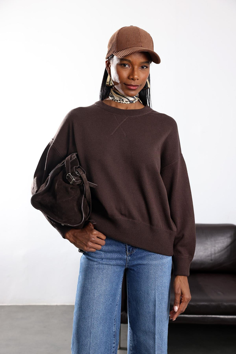 Kahverengi Bisiklet Yaka Triko Kazak 140401