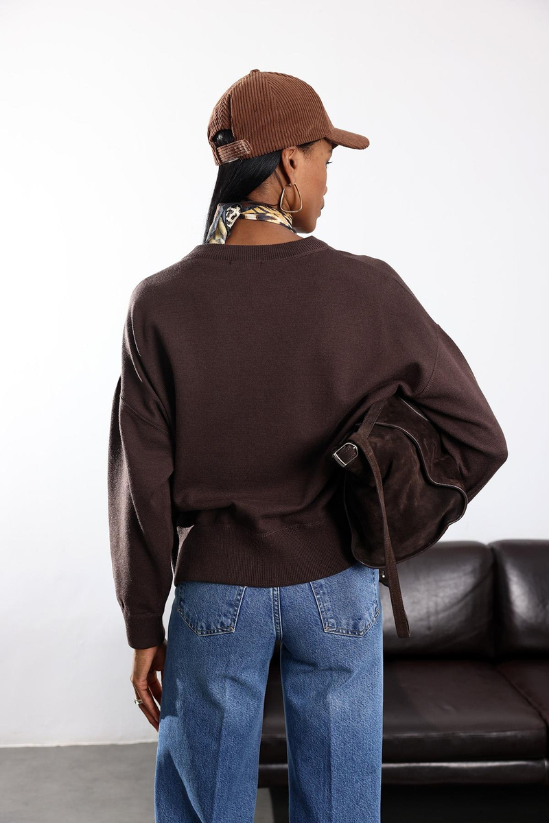 Kahverengi Bisiklet Yaka Triko Kazak 140401