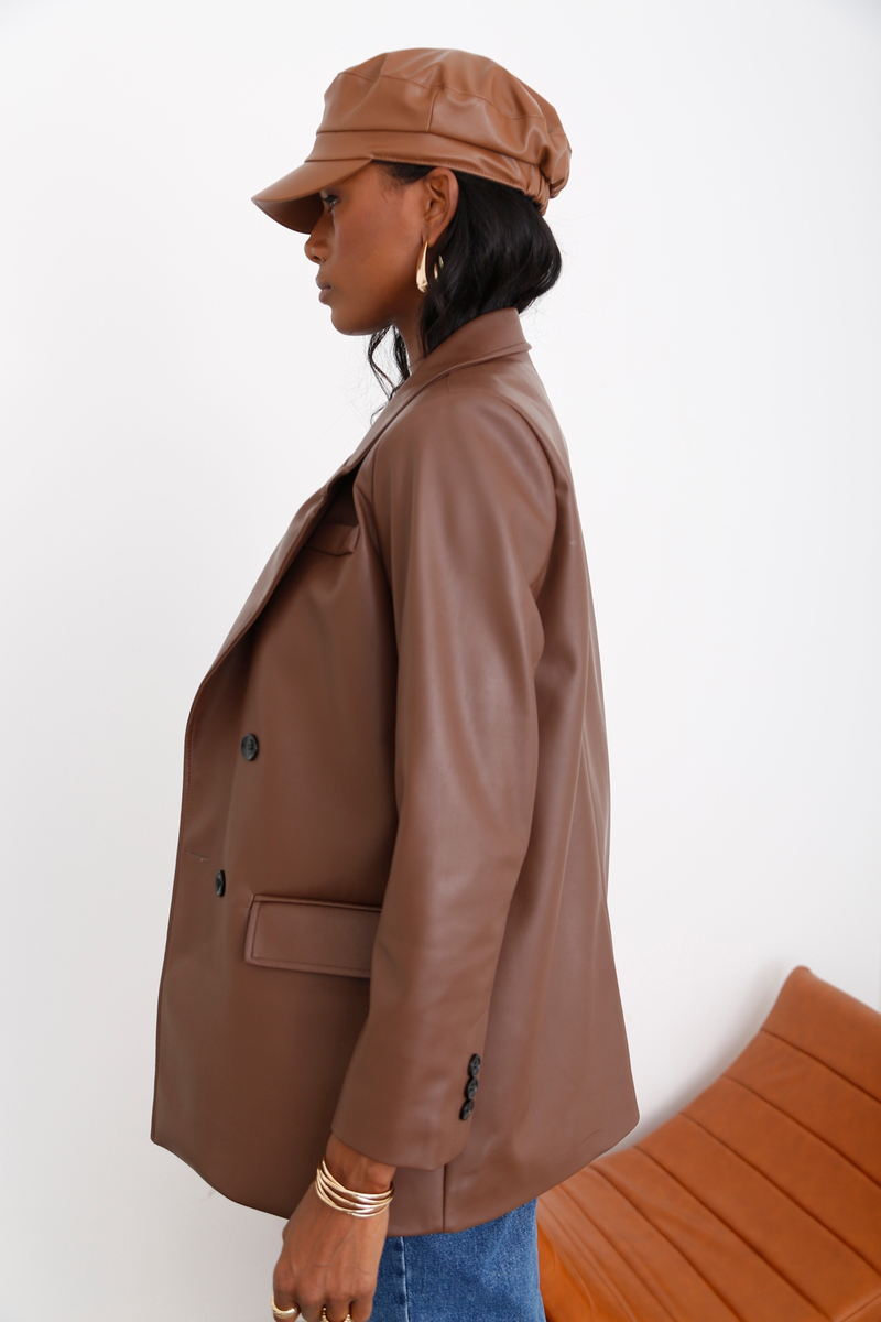Kahverengi Blazer Deri Ceket 5609