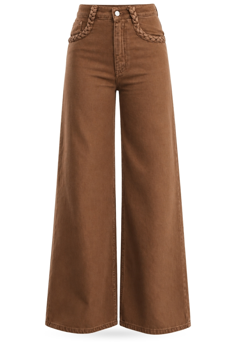 Kahverengi Cebi Örgü Detaylı Wide Leg Jean 1499