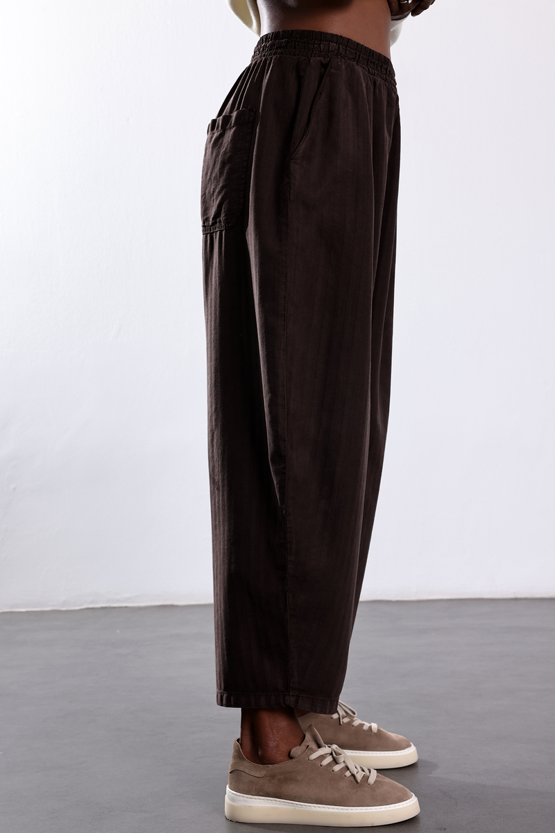Kahverengi Çizgili Barrel Pantolon 031748