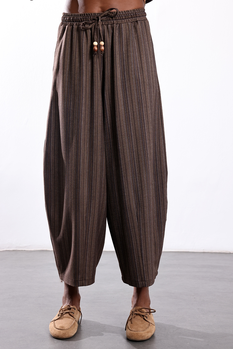 Kahverengi Çizgili Barrel Pantolon 51512