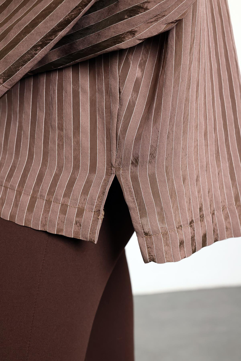 Kahverengi Çizgili Dökümlü Gömlek 4998