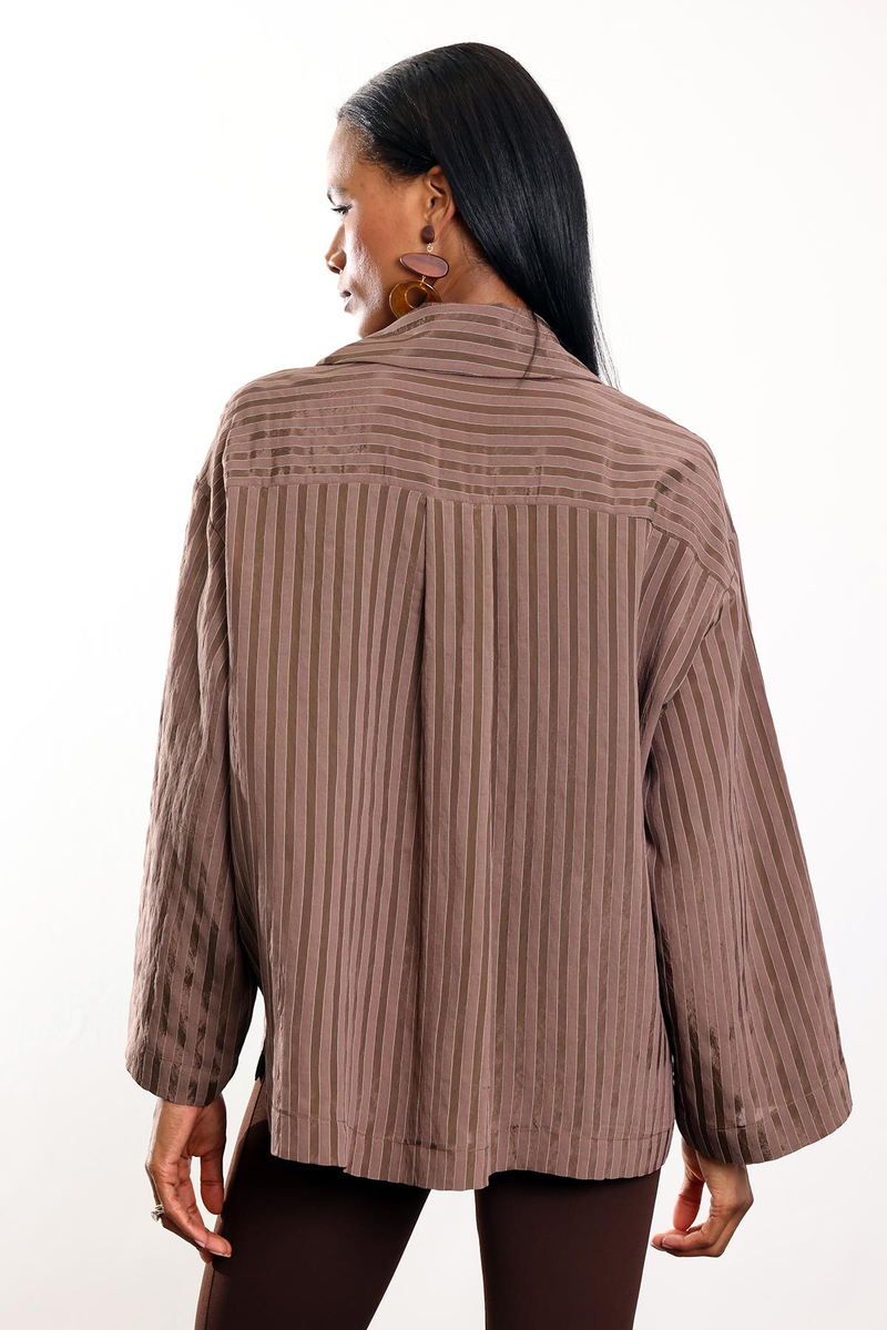 Kahverengi Çizgili Dökümlü Gömlek 4998