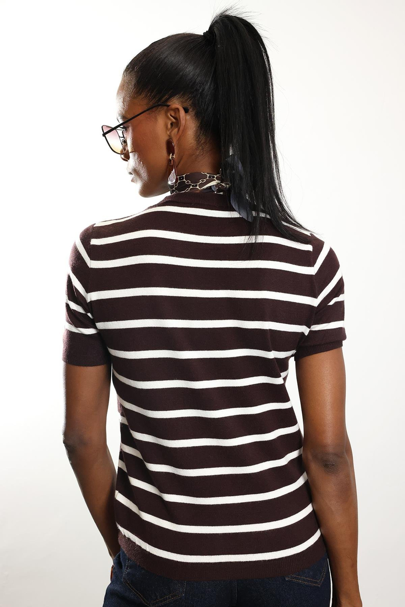 Kahverengi Çizgili Kısa Kol Triko 4562
