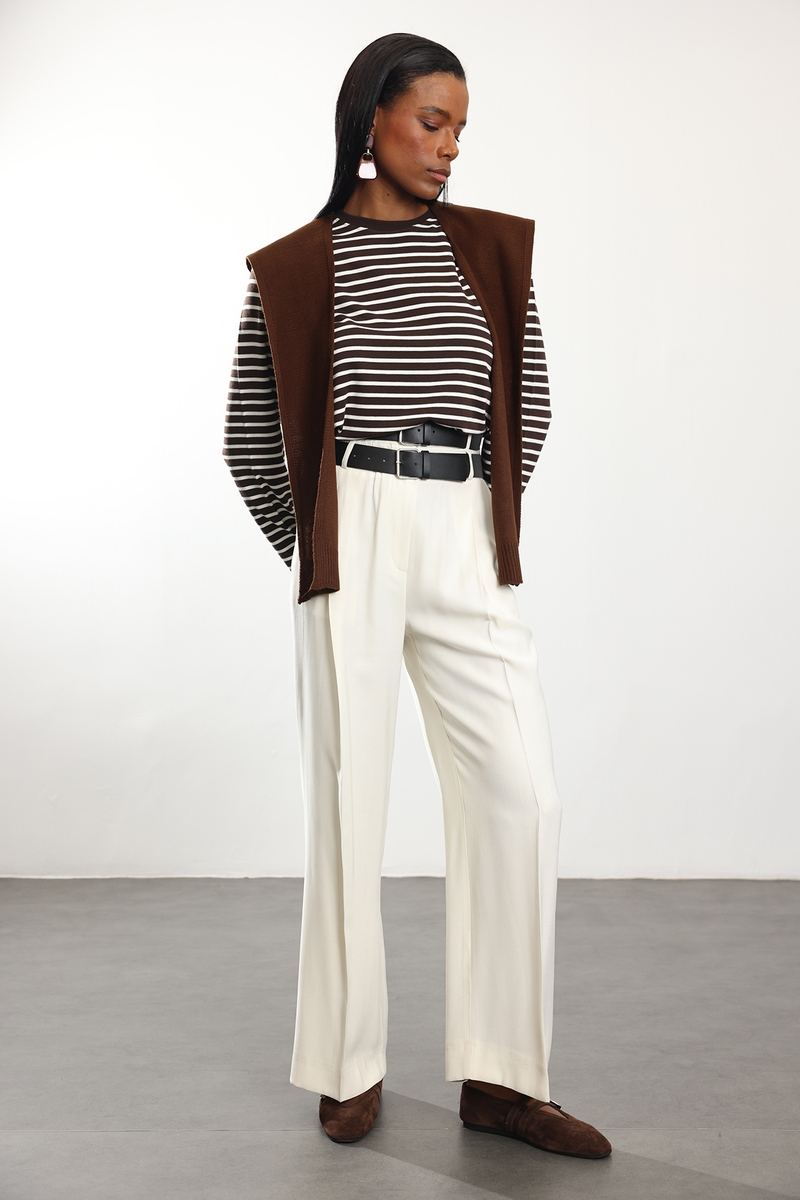 Kahverengi Çizgili Uzun Kollu Tişört 0197