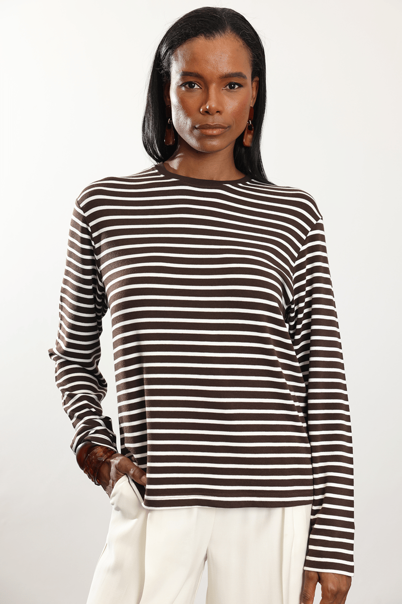 Kahverengi Çizgili Uzun Kollu Tişört 0197